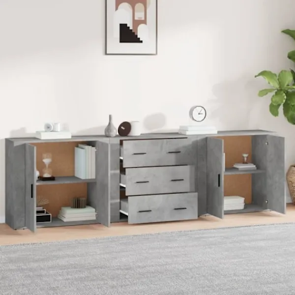 vidaXL Sideboards>Skänk 3 st betong konstruerat trä