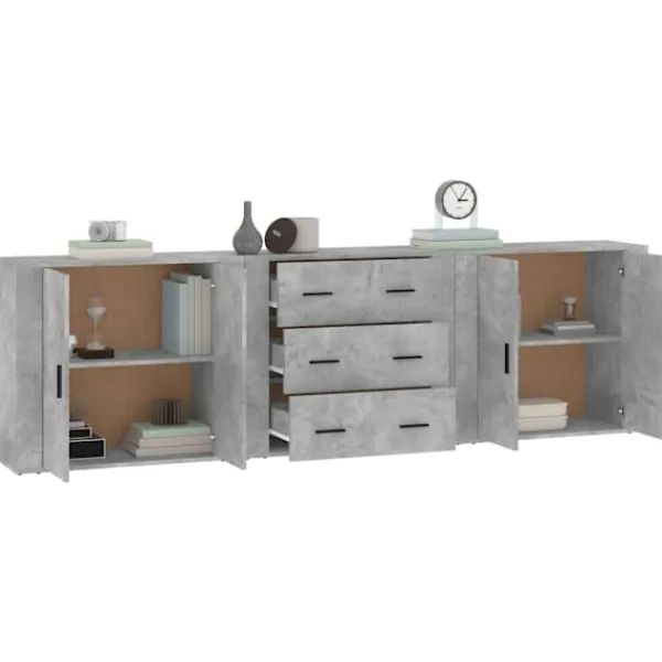 vidaXL Sideboards>Skänk 3 st betong konstruerat trä
