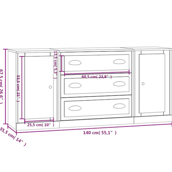 vidaXL Sideboards>Skänk 3 st betong konstruerat trä