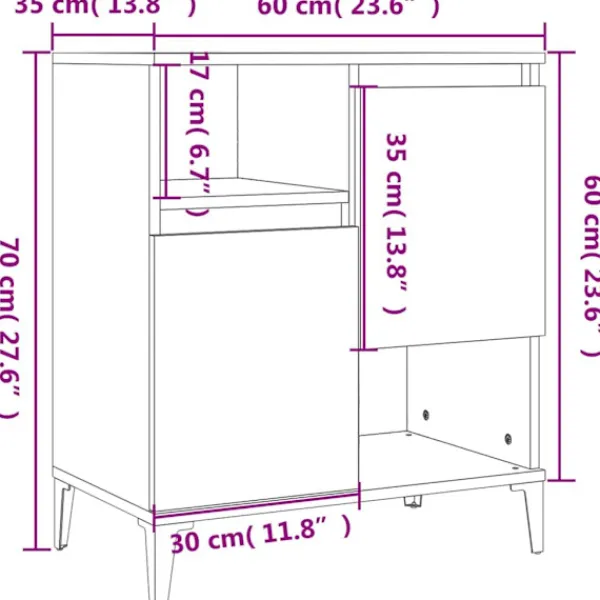 vidaXL Sideboards>Skänk 3 st högglans 60x35x70 cm konstruerat trä
