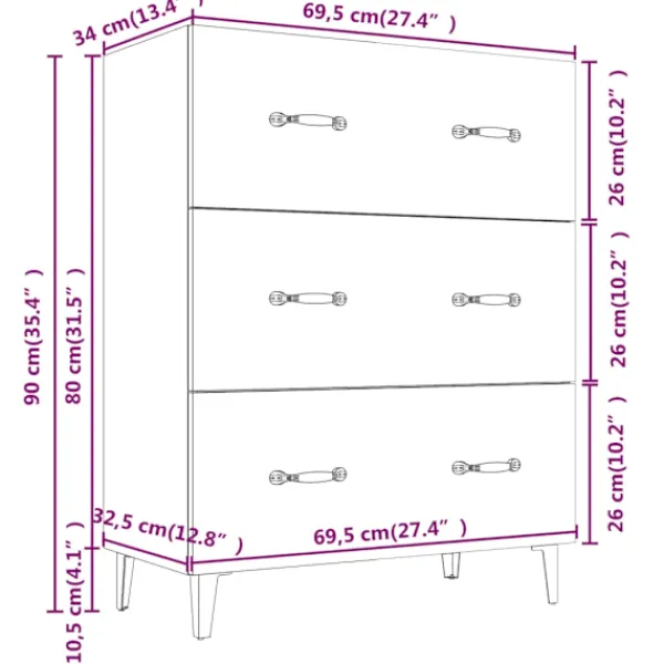 vidaXL Byråer>Skänk betong 69,5x34x90 cm konstruerat trä