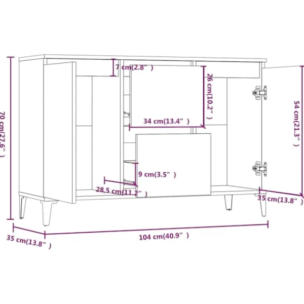 vidaXL Sideboards>Skänk sonoma 102x35x70 cm konstruerat trä