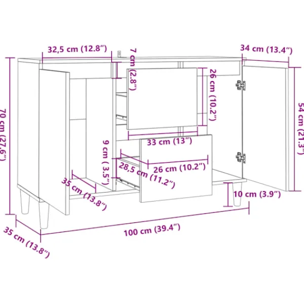 vidaXL Sideboards>Skänk sonoma 101x35x70 cm konstruerat trä