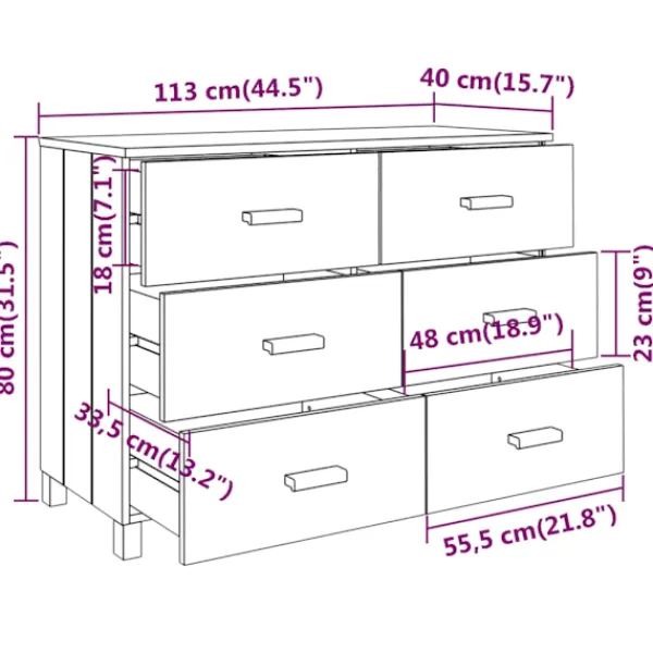 vidaXL Byråer>Skänk HAMAR mörk 113x40x80 cm massiv furu