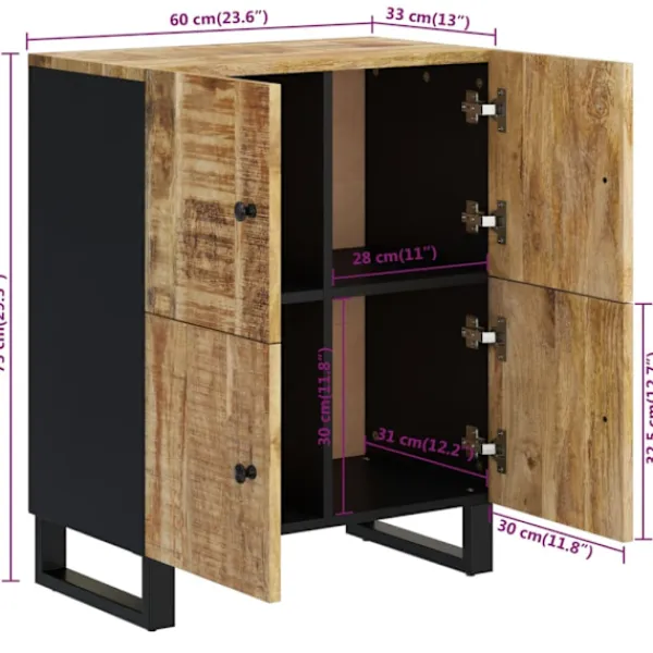 vidaXL Sideboards>Skänk med 4 dörrar 60x33x75 cm massivt mangoträ