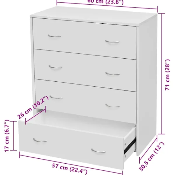 vidaXL Byråer>Skänk med 4 lådor 60 x 30,5 71 cm