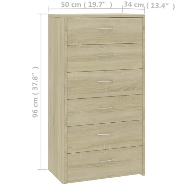 vidaXL Byråer>Skänk med 6 lådor sonoma-ek 50x34x96 cm konstruerat trä