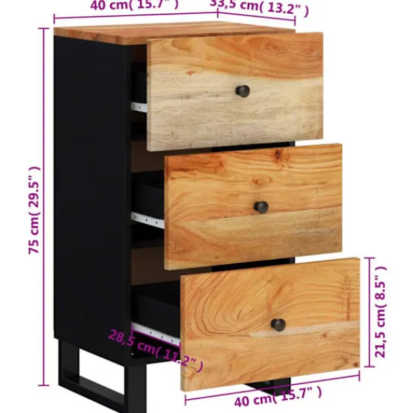 vidaXL Byråer>Skänk med 3 lådor 40x33,5x75 cm massivt akaciaträ