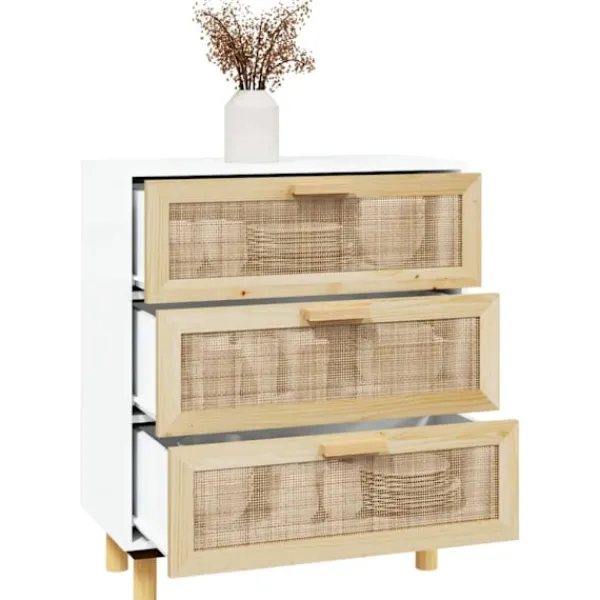 vidaXL Byråer>Skänk 60x30x70 cm massiv furu och naturlig rotting
