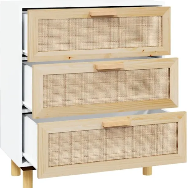 vidaXL Byråer>Skänk 60x30x70 cm massiv furu och naturlig rotting