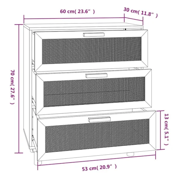 vidaXL Byråer>Skänk 60x30x70 cm massiv furu och naturlig rotting