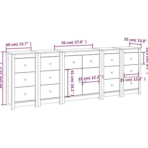 vidaXL Byråer>Skänk vit 230x35x80 cm massiv furu