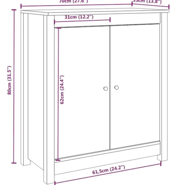 vidaXL Sideboards>Skänk 70x35x80 cm massiv furu