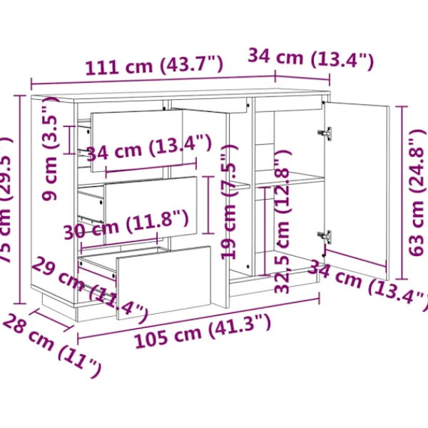 vidaXL Sideboards>Skänk 111x34x75 cm massiv furu