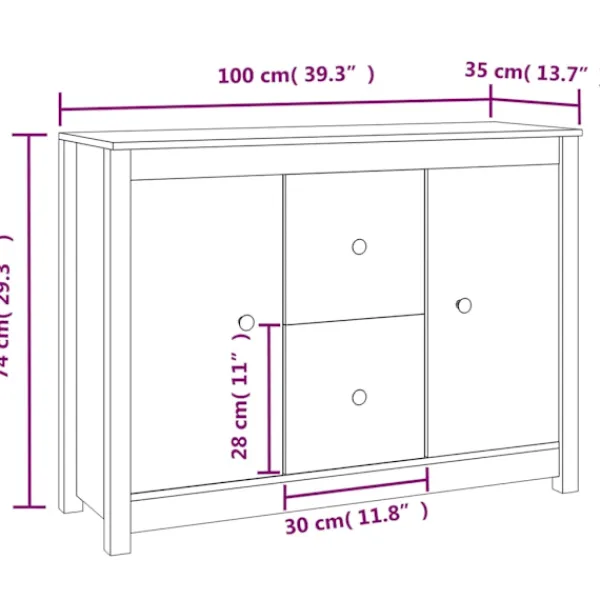 vidaXL Sideboards>Skänk 100x35x74 cm massiv furu