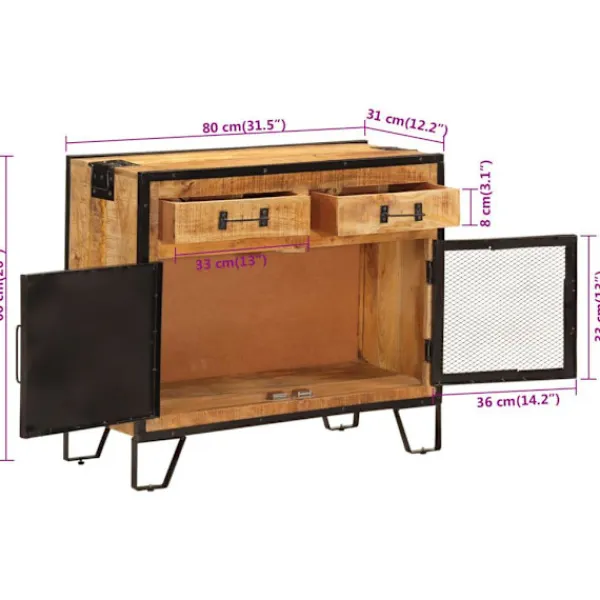 vidaXL Sideboards>Skänk 80x31x66 cm massivt grovt mangoträ och metall