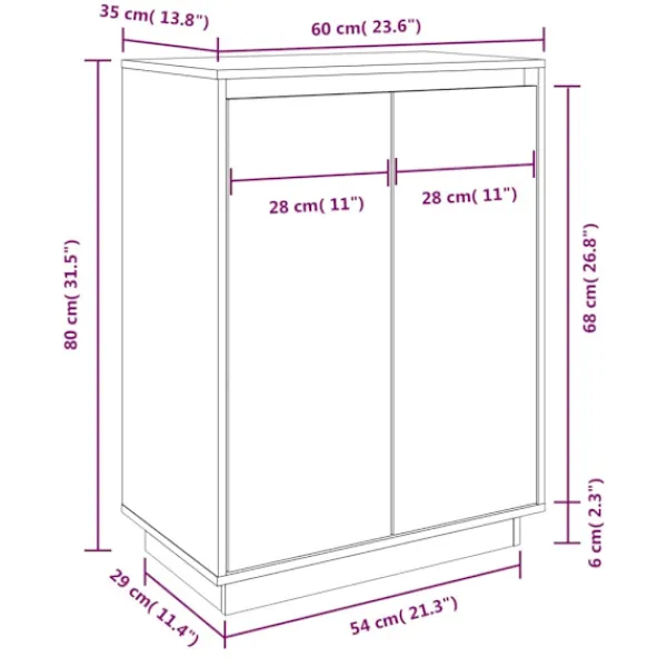 vidaXL Skåp>Skoskåp 60x35x80 cm massiv furu