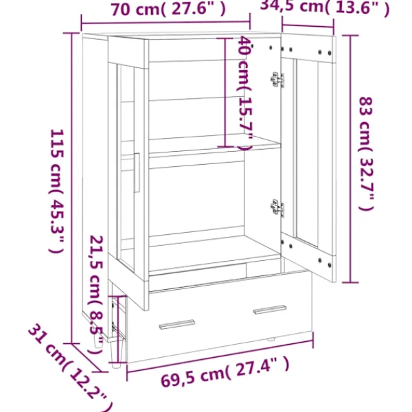 vidaXL Skåp>Skåp Sonoma-ek 70x31x115 cm konstruerat trä