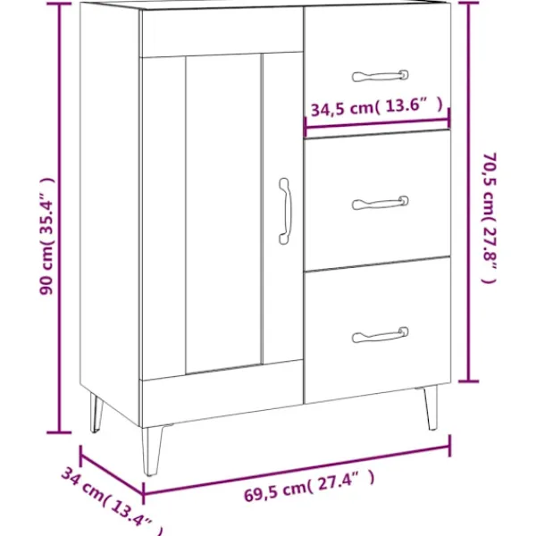 vidaXL Skåp>Skåp 69,5x34x90 cm konstruerat trä