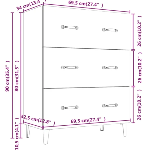 vidaXL Byråer>Skåp 69,5x34x90 cm konstruerat trä