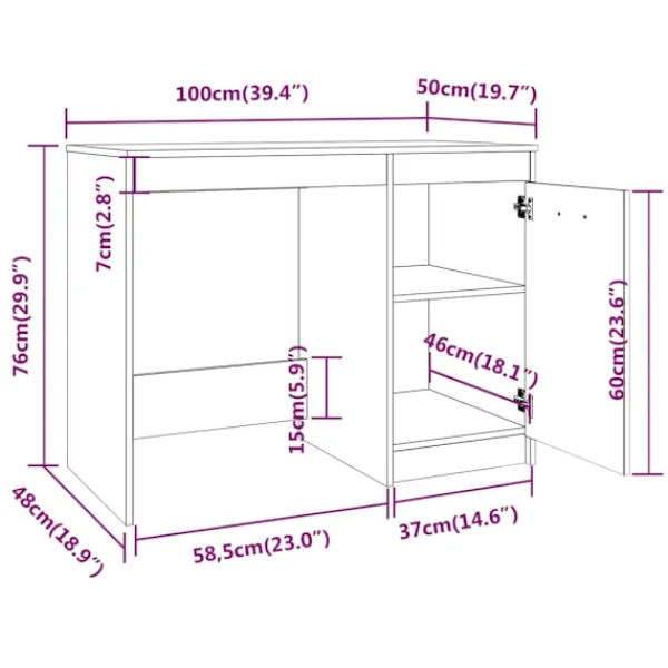 vidaXL Kontorsmöbler>Skrivbord ek 100x50x76 cm konstruerat trä