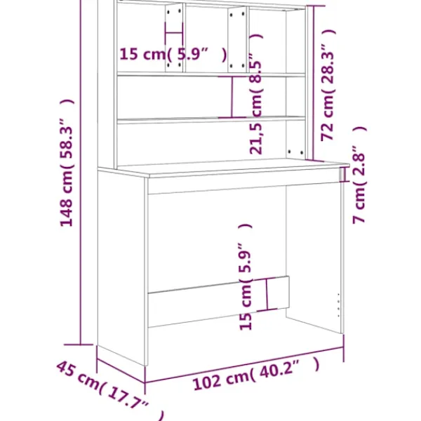 vidaXL Kontorsmöbler>Skrivbord med hyllor sonoma 102x45x148cm konstruerat trä