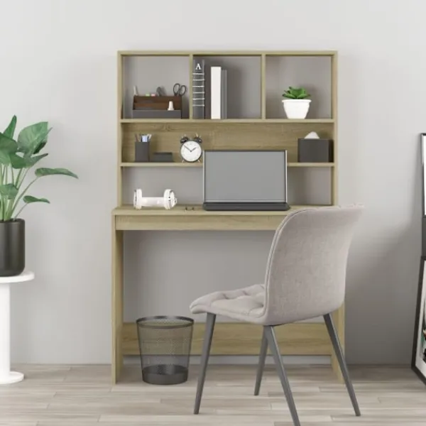 vidaXL Kontorsmöbler>Skrivbord med hyllor sonoma-ek 102x45x148 cm konstruerat trä