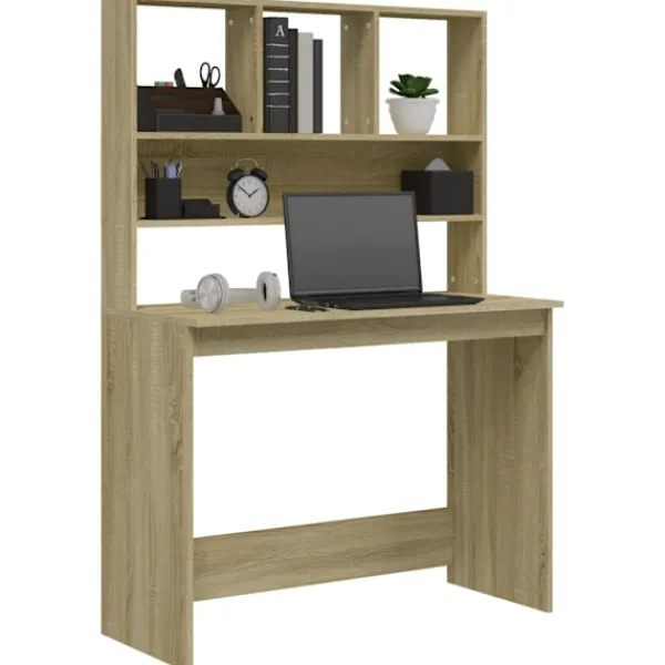 vidaXL Kontorsmöbler>Skrivbord med hyllor sonoma-ek 102x45x148 cm konstruerat trä