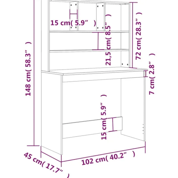 vidaXL Kontorsmöbler>Skrivbord med hyllor sonoma-ek 102x45x148 cm konstruerat trä