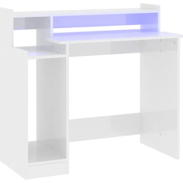 vidaXL Kontorsmöbler>Skrivbord med LED högglans 97x45x90 cm konstruerat trä