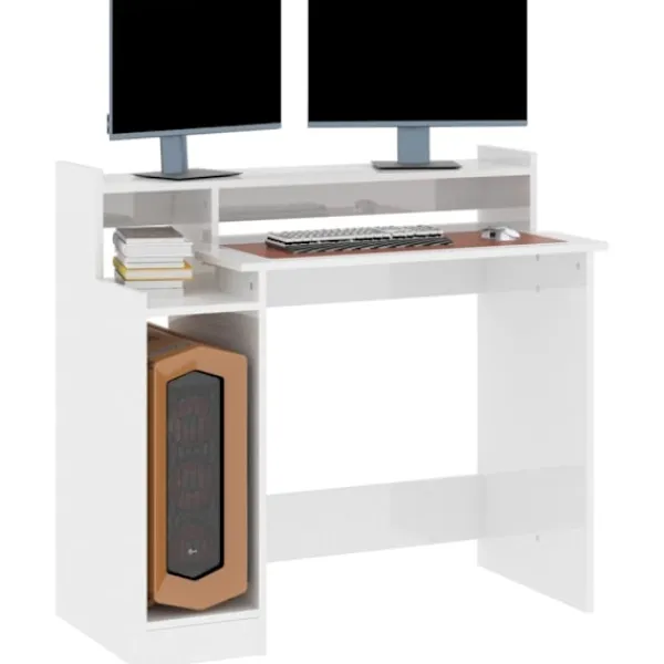 vidaXL Kontorsmöbler>Skrivbord med LED högglans 97x45x90 cm konstruerat trä