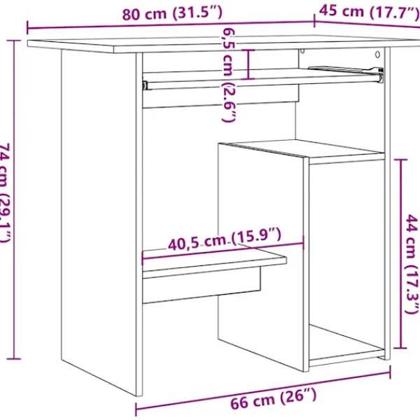 vidaXL Kontorsmöbler>Skrivbord rökfärgad ek 80x45x74 cm konstruerat trä