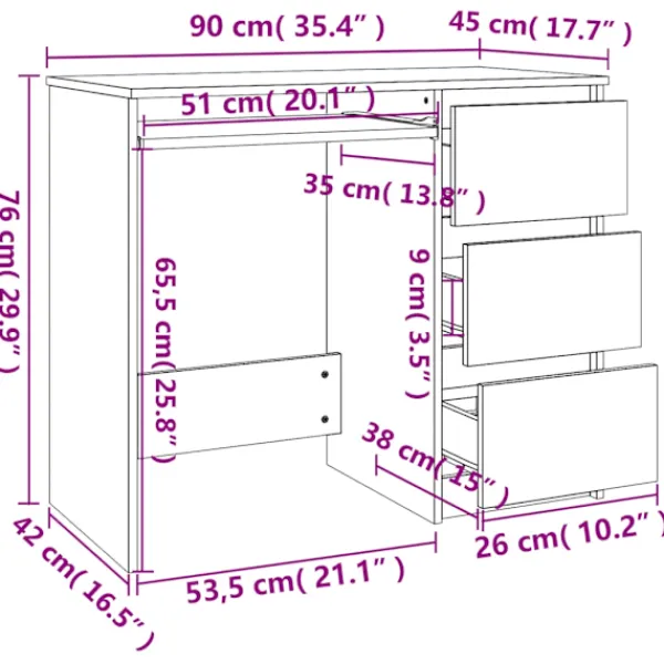 vidaXL Kontorsmöbler>Skrivbord sonoma-ek 90x45x76 cm konstruerat trä
