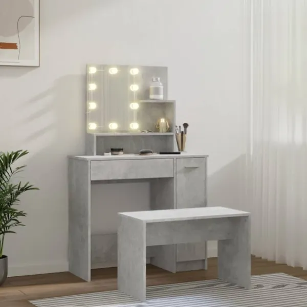 vidaXL Sminkbord>Sminkbord LED betong konstruerat trä