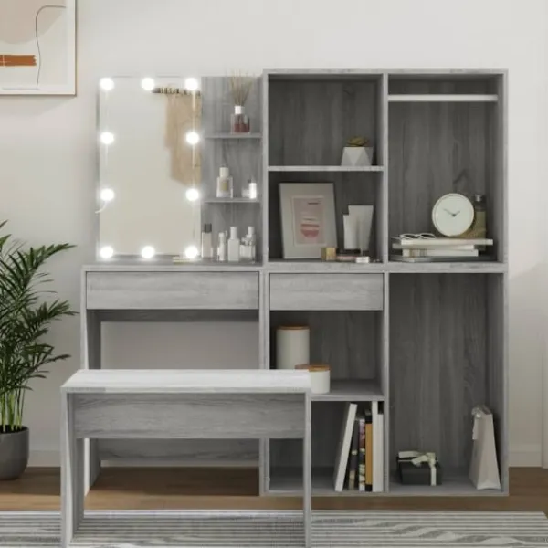 vidaXL Sminkbord>Sminkbord LED sonoma konstruerat trä