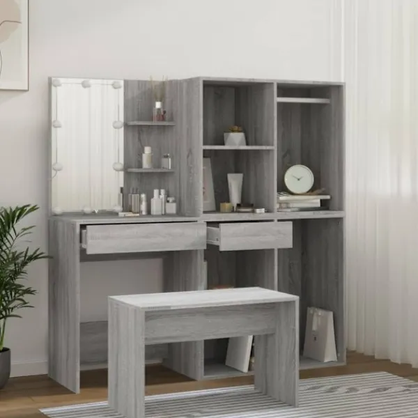vidaXL Sminkbord>Sminkbord LED sonoma konstruerat trä