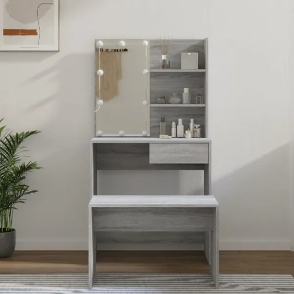 vidaXL Sminkbord>Sminkbord LED sonoma konstruerat trä