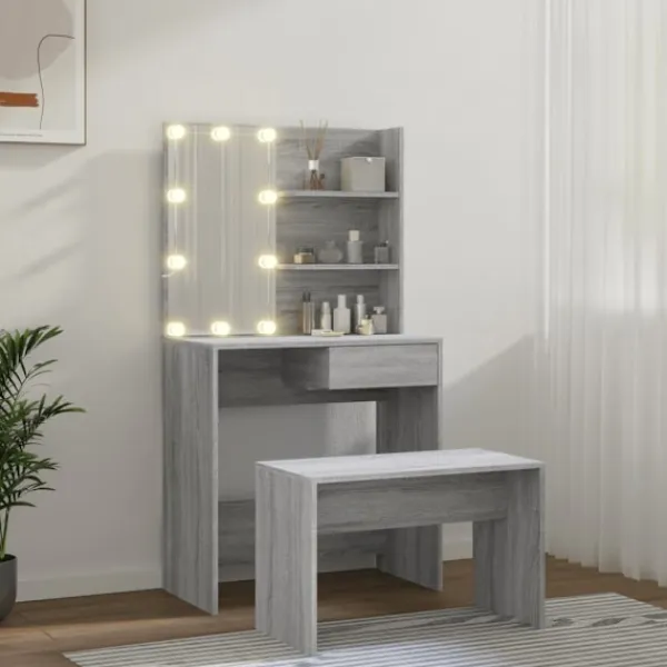 vidaXL Sminkbord>Sminkbord LED sonoma konstruerat trä