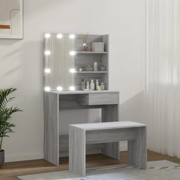 vidaXL Sminkbord>Sminkbord LED sonoma konstruerat trä