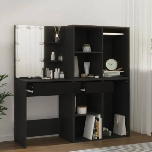 vidaXL Sminkbord>Sminkbord LED med skåp konstruerat trä Blå