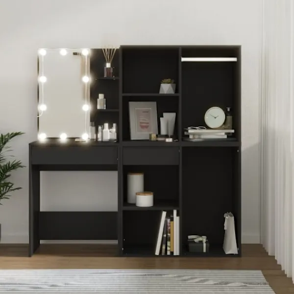 vidaXL Sminkbord>Sminkbord LED med skåp konstruerat trä Blå