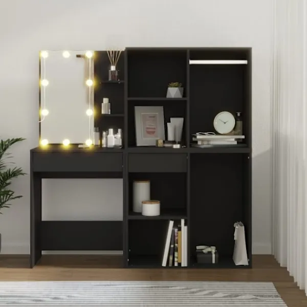 vidaXL Sminkbord>Sminkbord LED med skåp konstruerat trä Blå