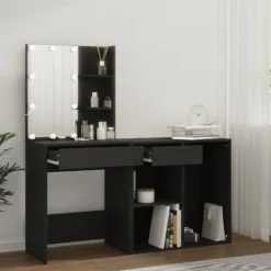 vidaXL Sminkbord>Sminkbord LED med skåp konstruerat trä