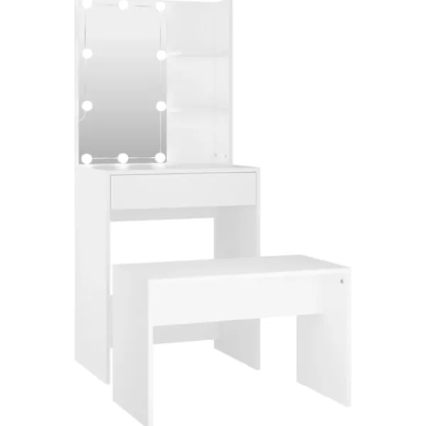 vidaXL Sminkbord>Sminkbord LED konstruerat trä