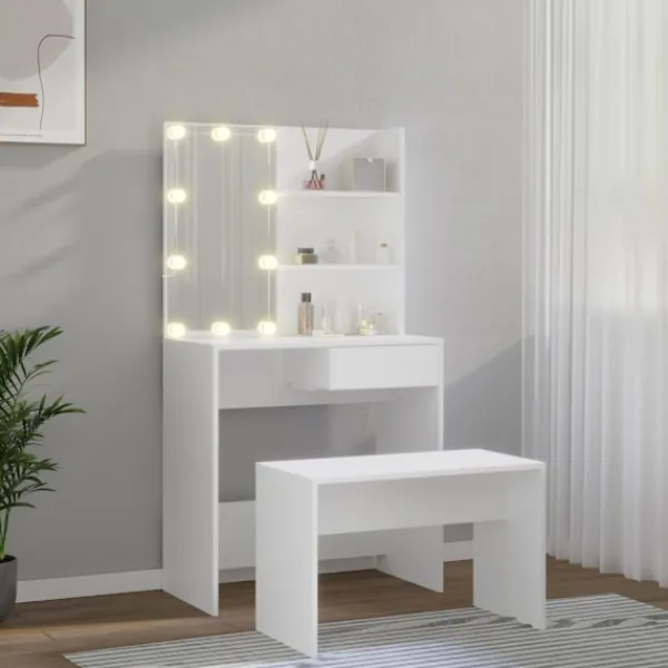 vidaXL Sminkbord>Sminkbord LED konstruerat trä