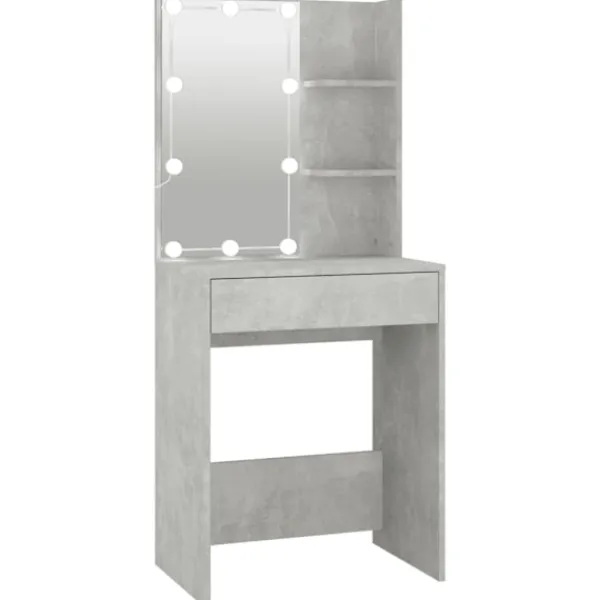 vidaXL Sminkbord>Sminkbord med LED betong 60x40x140 cm