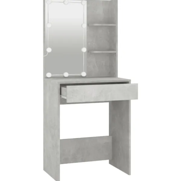 vidaXL Sminkbord>Sminkbord med LED betong 60x40x140 cm
