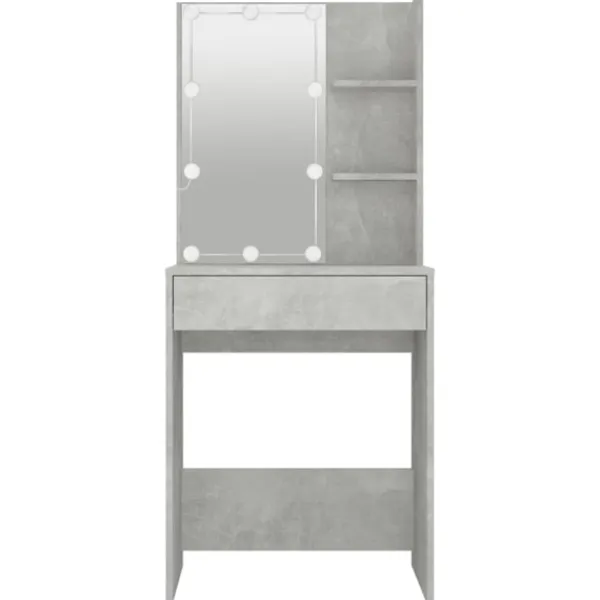 vidaXL Sminkbord>Sminkbord med LED betong 60x40x140 cm