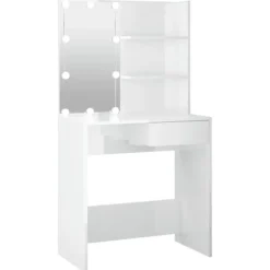 vidaXL Sminkbord>Sminkbord med LED högglans 74,5x40x141 cm
