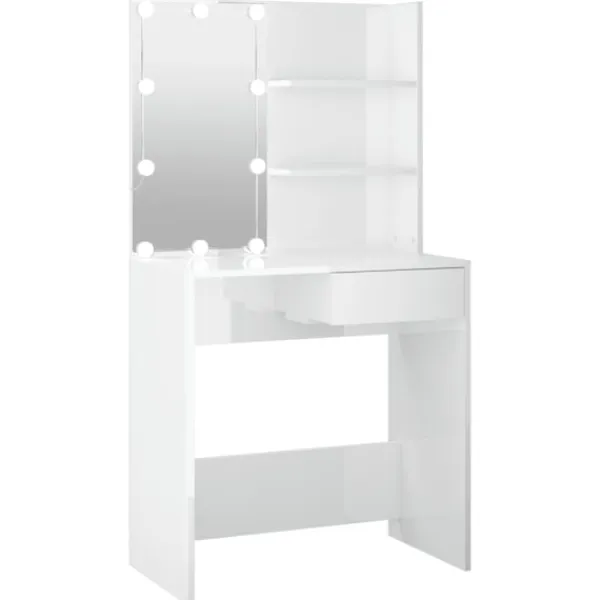 vidaXL Sminkbord>Sminkbord med LED högglans 74,5x40x141 cm